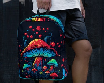 Trippy iridescent psychedelic unique mushroom backpack