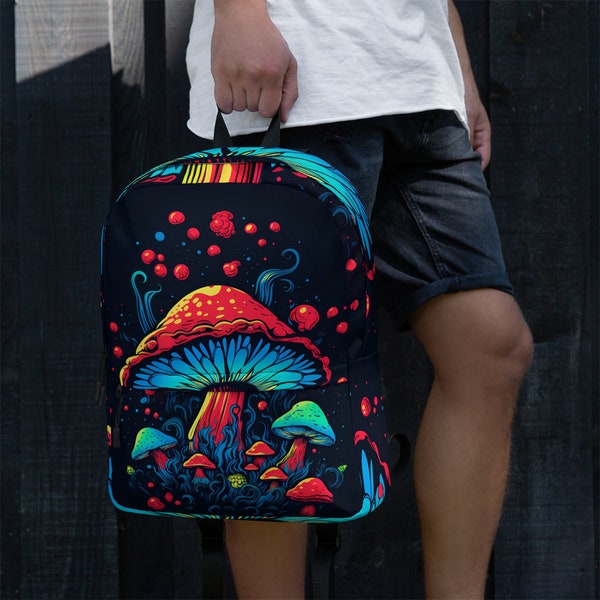 Trippy iridescent psychedelic unique mushroom backpack