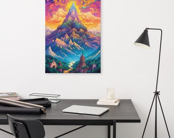 Mountain Canvas art trippy psychedelic modern wall art colorful abstract