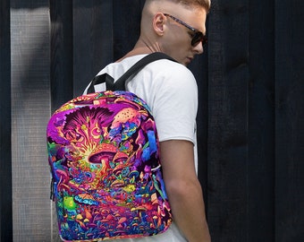 psychedelic trippy mushroom vibrant colorful Backpack
