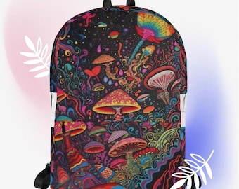 A unique trippy psychedelic mushroom colorful backpack