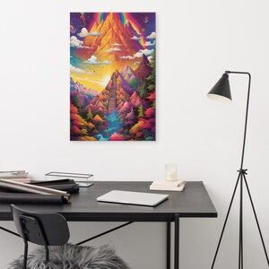 Mountain Canvas art trippy psychedelic modern wall art colorful abstract landscape
