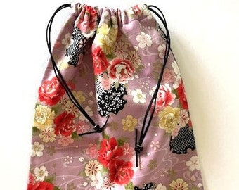 Japanese Fabric Shoe Bag 11 x 15  Lines Lingerie Gift Storage Utility   MORE THAN ROSES