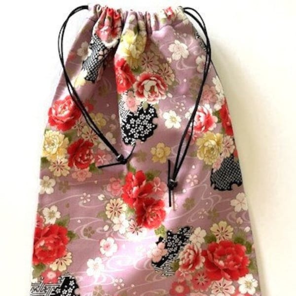Japanese Fabric Shoe Bag 11 x 15  Lines Lingerie Gift Storage Utility   MORE THAN ROSES