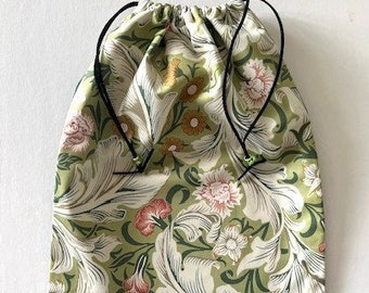 William Morris Fabric Shoe Bag 12 x 15 Inches Lined Lingerie Gift Storage Project  LEICESTER IN OLIVE