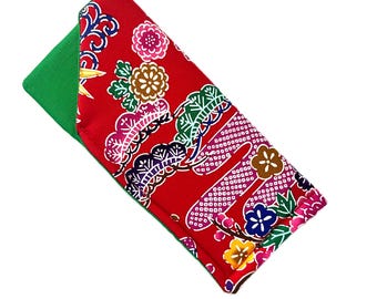 Okinawa Bingata Fabric Eyeglass Case Reading/Sunglasses Padded Fabric  RED MOMENTS