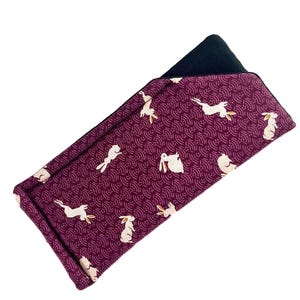 Japanese Fabric Eyeglass Case Reading/Sunglasses Foam Padding Petite Size    PLUM BUNNY