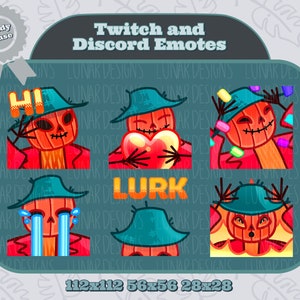6 süße Kürbis Vogelscheuche Halloween Emotes - Twitch Discord Vtuber Youtuber Halloween Emotes zum Streamen