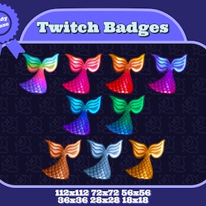 9 Mermaid Tail Badges - Mermaid, Fantasy Sub Badges for Twitch (and Discord) | Subscriber and Bit Badges / Emotes