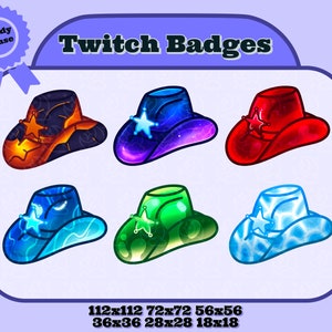 6 Cowboy Western Hat Badges - Western, Cowboy Sub Badges for Twitch (and Discord) | Subscriber and Bit Badges / Emotes