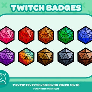 10 Dungeons and Dragons D20 Twitch Badges - D&D Badges for Twitch (and Discord) | Subscriber and Bit Badges / Emotes