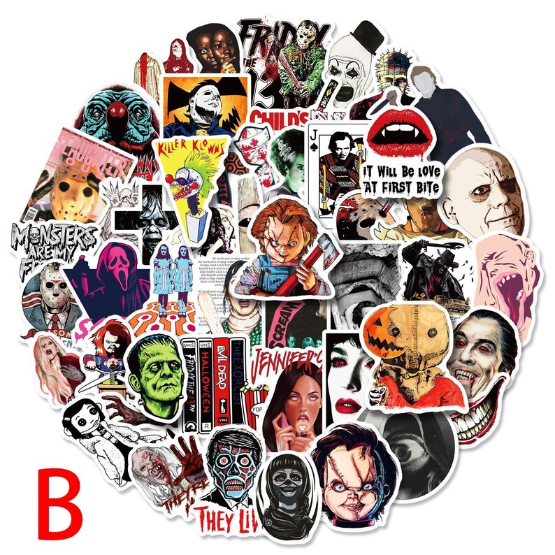 50-150 Pcs Horror Movie Sticker Pack, NO.2, Terror, Waterproof Vinyl Decals For Skateboard, Luggage, Laptop, Phone Case, Car, Bike, Window 