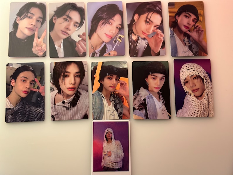 K pop Stray Kids 樂 Rock Star Photocard hyunjin set PC/ Double Sided Hand/ exclusive unofficial. Lalalala afbeelding 1