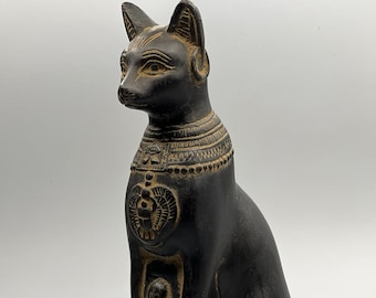 EGYPTIAN CAT BASTET Statue Antique Egypt Goddess Handmade Black Stone