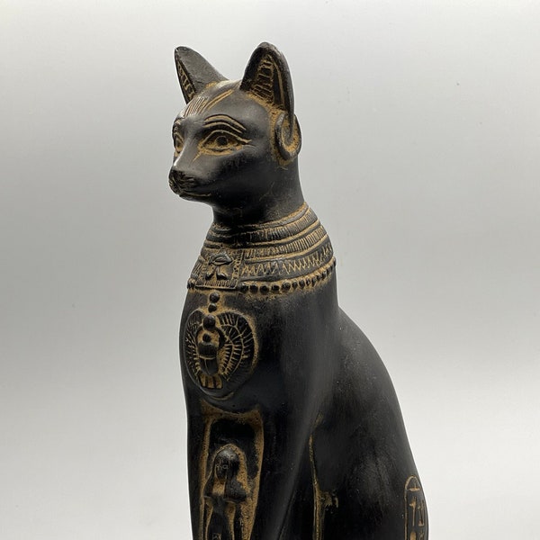 Statue de chat égyptien BASTET, déesse de l'Egypte antique, fait main en pierre noire