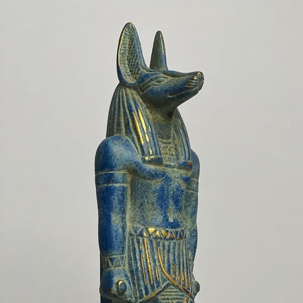 Anubis God of Death, Egyptian Pharaonic, Anubi Statue Hieroglyphs Antiques Handmade Egypt Blue Stone