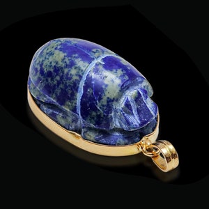 Handmade Lapis Lazuli Scarab Pendant: 24k Gold-Plated Silver, Ancient Egypt