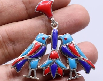 Egyptian Sterling Silver Horus Ra Pendant: Lotus Flower Gemstone Jewelry