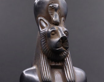 EGYPTIAN STATUE SEKHMET Antique Goddess Egypt Hieroglyphs Handmade Black Stone