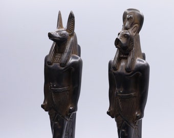 2 Egyptian Statue Anubis and Sekhmet Goddess Antique Ancient Egypt Handmade Stone