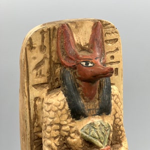 Egyptian Anubis Pharaoh Statue Antique Hieroglyphic Goddess Deity Dog Egypt Sculpture Stone