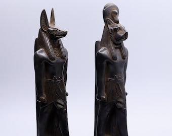 2 Egyptian Statue Anubis and Sekhmet Goddess Antique Ancient Egypt
