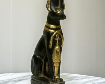 Egyptian Anubis God Statue: Intricate Black and Gold Handcrafted Stone from Egypt
