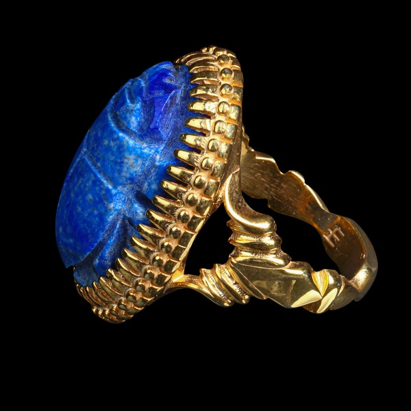 Ancient Egyptian Ring Scarab Lapis Lazuli Stone Good Luck Scarab Egypt Handmade Jewelry Collectibles