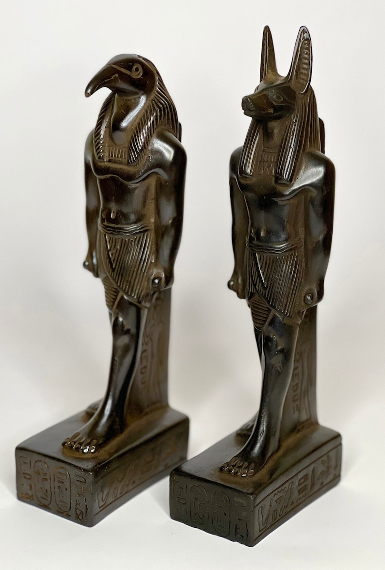 2 Egyptian Statue Anubis and Thoth, Ancient Egypt Gods Pharaoh Handmade Stone image 1