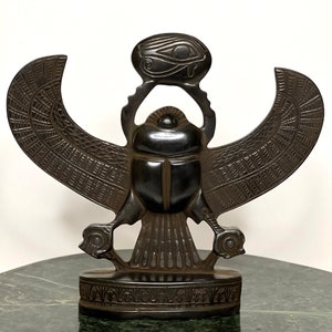 Egyptian Wings Scarab Statue Antiques Eye of Horus Hieroglyphic Egypt Carved Stone
