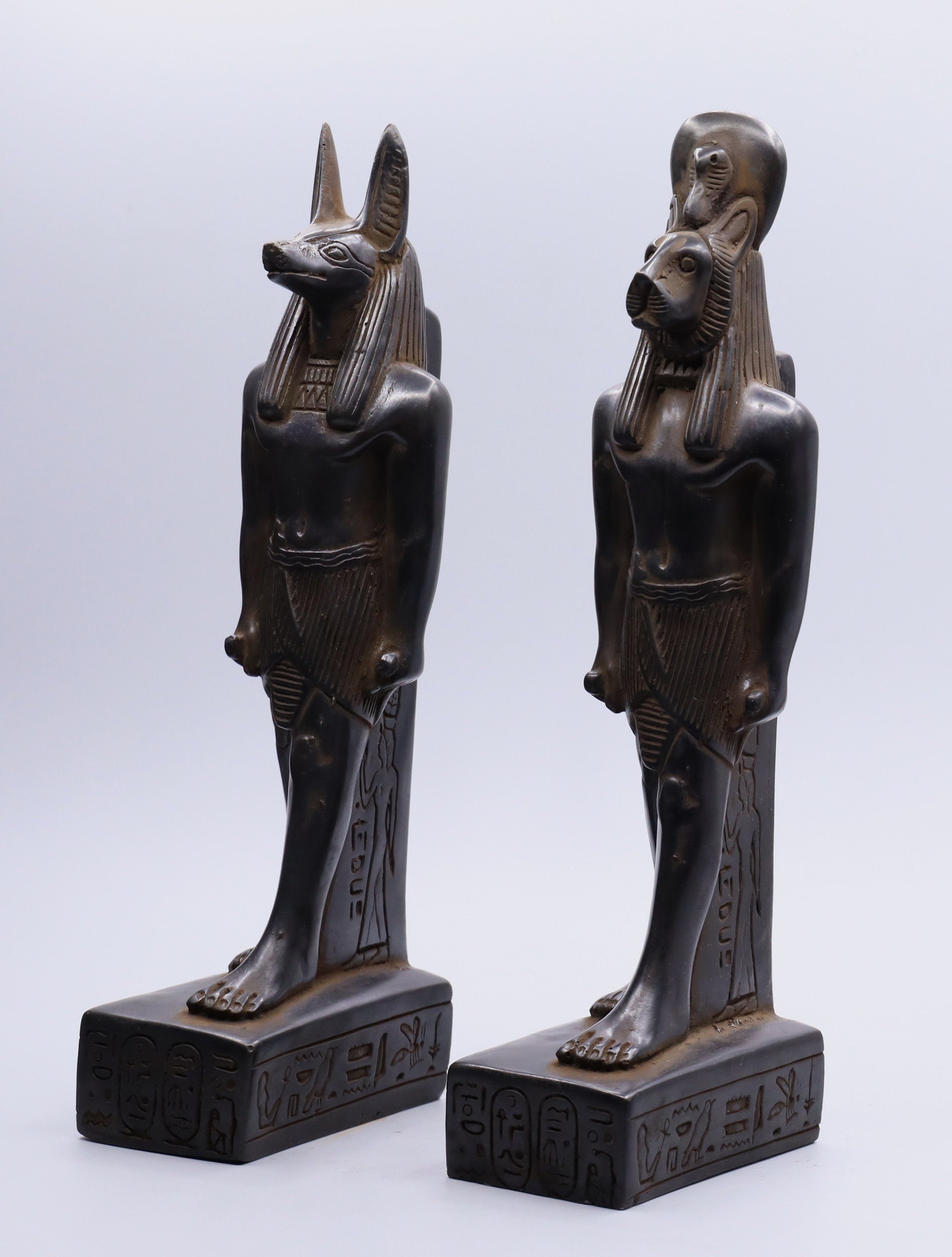 2 Egyptian Statue Anubis and Sekhmet Goddess Antique Ancient Egypt