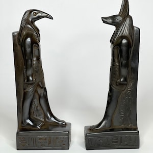 2 Egyptian Statue Anubis and Thoth, Ancient Egypt Gods Pharaoh Handmade Stone image 4