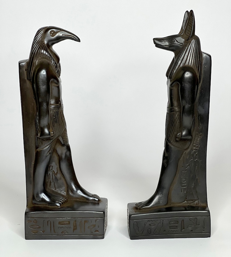 2 Egyptian Statue Anubis and Thoth, Ancient Egypt Gods Pharaoh Handmade Stone image 4