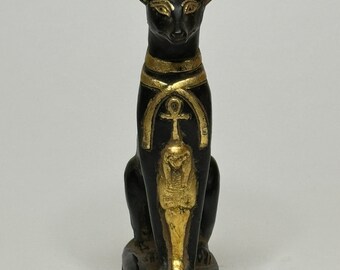 エジプト神像セット：バステト猫とアヌビス、玄武岩レプリカ