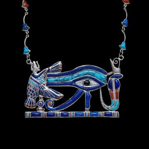 Vintage Eye of Horus Necklace: Lapis Lazuli, Turquoise & Silver - Handmade Egyptian Amulet