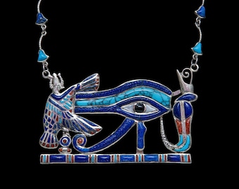 Vintage Eye of Horus Necklace: Lapis Lazuli, Turquoise & Silver - Handmade Egyptian Amulet