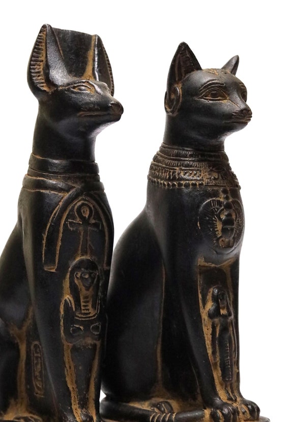 セットバステト猫とアヌビス像、スピリチュアル装飾エジプト神話アート