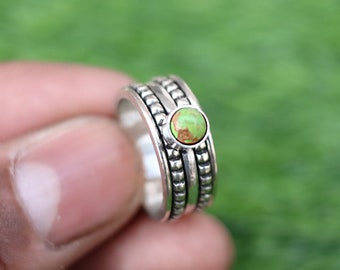 Grüne Kupfer Türkis Spinner Ring, handgemachte Ring, Edelstein Schmuck, Daumen Ring, Spinner Ring, Runde Edelstein oxidierte Ring, Angst Ring