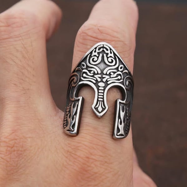 Bagues homme guerrier viking, bague casque spartiate, bague bijoux, bague faite main, bague spartiate, bague hollywoodienne, bague motard, bague masque, cadeau lui