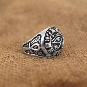 Eye of Horus Ring STERLING SILVER 925 Ancient Egyptian Symbol of Life Ankh Sacred Symbols, Oxidized Men's Ring