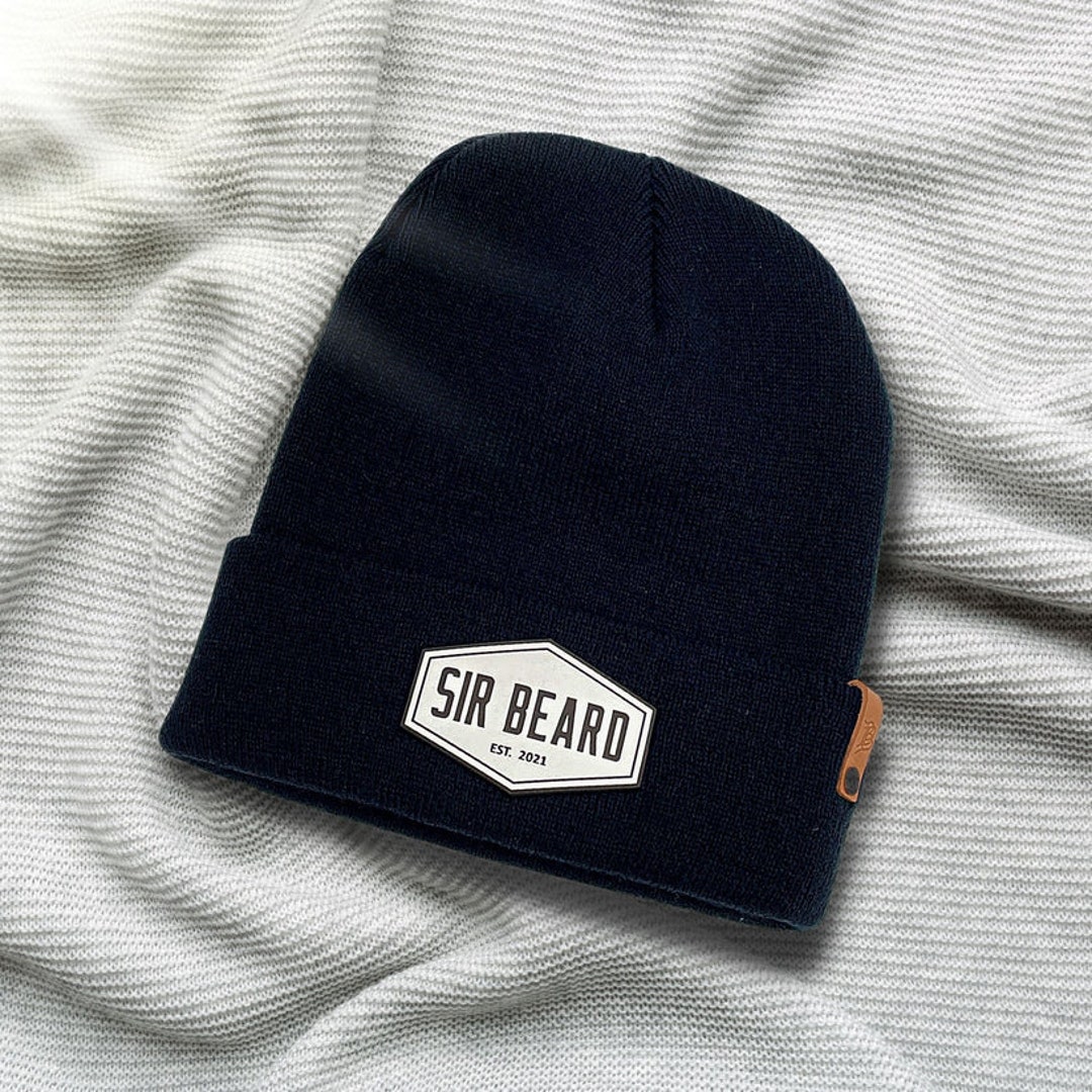 Black Cuffed Beanie With White Logo, Beard Beanie With Cuff, Black