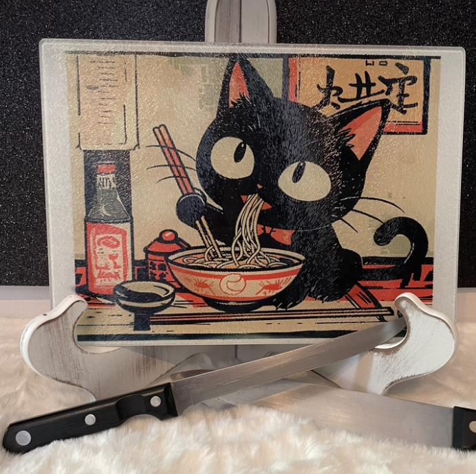Noodle Cat Glass Cutting Board
