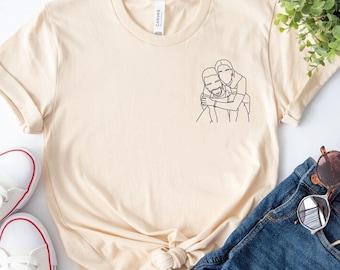 Personalized Line Art Portrait Tee, Custom Couple Shirt
