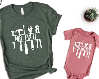 Mr. Fix It Shirt / Little Helper Shirt, Father&#39;s Day Shirt, Handyman Matching Shirts, Daddy Son T-shirt, Mechanic Grandfather Gift T-shirt