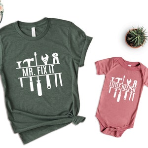 Mr. Fix It Shirt / Little Helper Shirt, Father&#39;s Day Shirt, Handyman Matching Shirts, Daddy Son T-shirt, Mechanic Grandfather Gift T-shirt