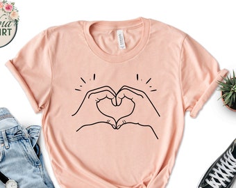Heart Hands Shirt, Heart Shirt, Love You Shirt, Valentine&#39;s Day Love You Always Shirt, Love Tee, Finger Heart Shirt, Valentine&#39;s Day Gift