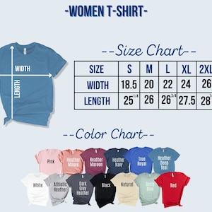 K&ouml;nnte beinhalten: Ein hellblaues T-Shirt mit einer Gr&ouml;&szlig;entabelle und einer Farbtabelle. Die Gr&ouml;&szlig;entabelle zeigt Ma&szlig;e f&uuml;r die Gr&ouml;&szlig;en S bis 2XL, mit Breiten von 47 bis 66 cm und L&auml;ngen von 64 bis 71 cm. Die Farbtabelle zeigt verschiedene T-Shirt-Farben.