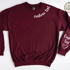 Custom Text on the Neck and Names on the Sleeve Sweatshirt, Customizable Crewneck Gift, Custom Text Sweatshirt, Custom Hoodie,Custom Sweater