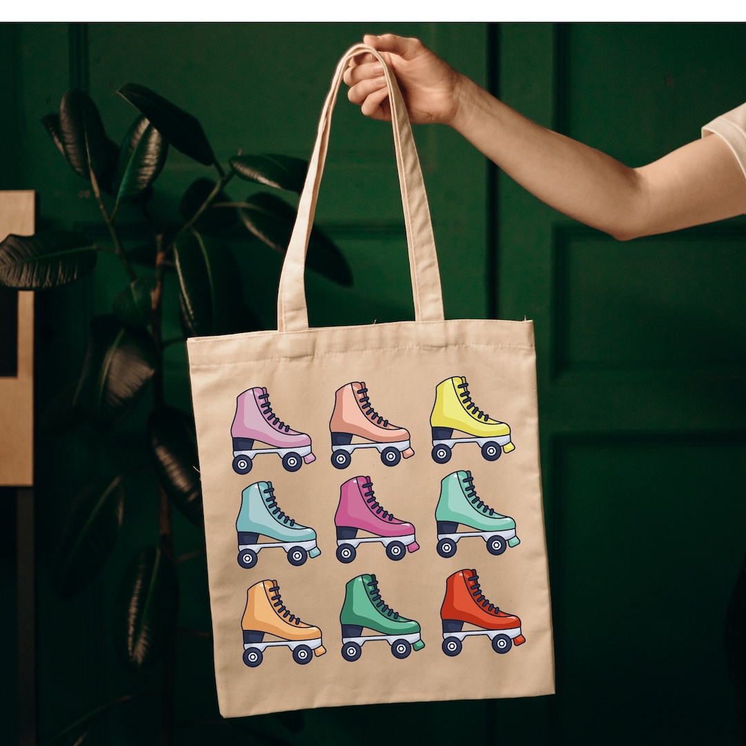 Colorful Roller Skates Tote Bag, Roller Skate Lover Tote Bag, Cute