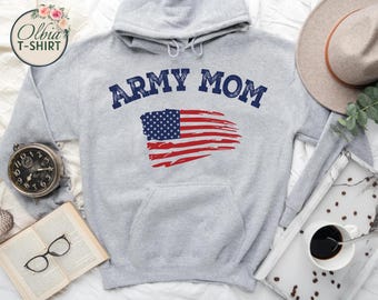 Proud Army Mom Hoodie, Military Support Gift, USA Flag Sweater